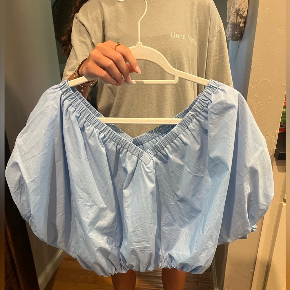 Endless Rose Sky Blue Off-Shoulder Top